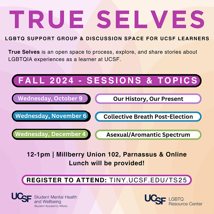 True Selves LGBTQIA+ Learner Support Group flyer